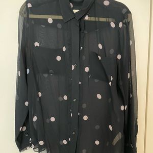 Kate Spade Sheer Navy button down with pink dots